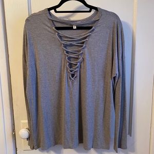 Grey Cross String Top Worn 1x from Express